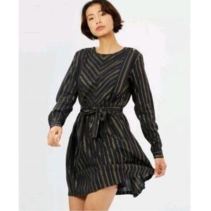 SCOTCH & SODA Maison Scotch Black Gold Striped Long Sleeve Dress Large